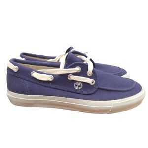 Timberland Boat Shoes Mens 7.5 Blue Canvas Deck Shoes‎